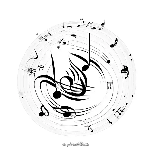 A Minimalist Tattoo Of A Moon And Music Notes Intertwined