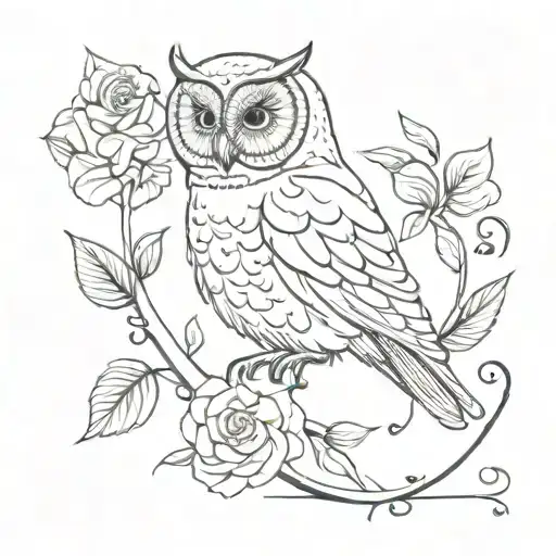 Curly Girl Roses And Owl Perched