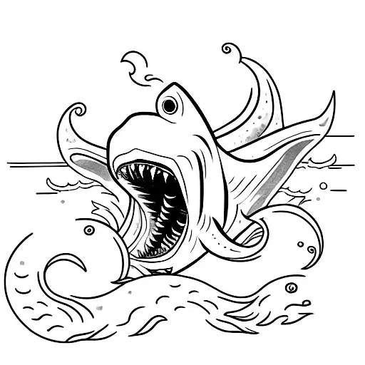 A Minimalist Tattoo Of A Shark Emerging From The Depths Of The Ocean