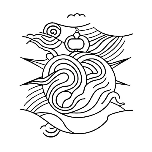 A Minimalist Tattoo Of A Beautiful Sunset Over A Tropical Island