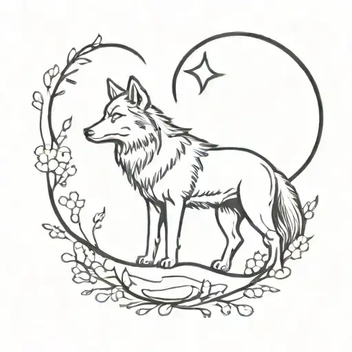 Wolf And Crescent Moon