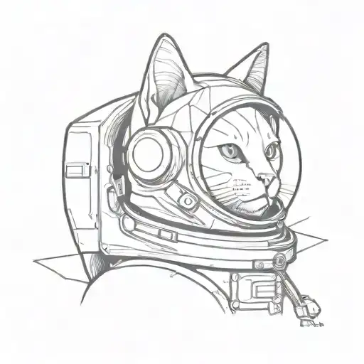 A Geometric Surreal Black Cat In An Astronaut Helmet