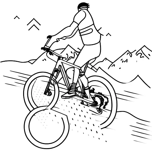 A Minimalist Tattoo Of A Mountain Biker Conquering A Steep Trail