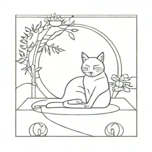 Minimalist Geometric Cat Meditation Scene