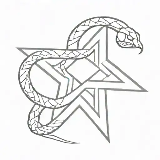 Snake Tattoo With A 4-Pointed Star