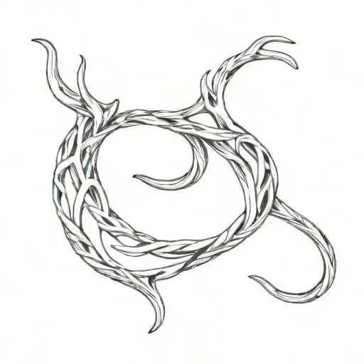 A Minimalist Tattoo Of A Fishing Hook Intertwined With A Deer Antler