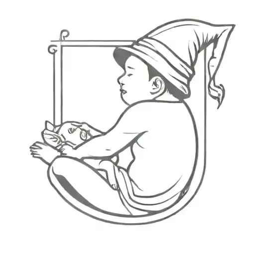 Baby On His Back With Wizard Hat Sitting