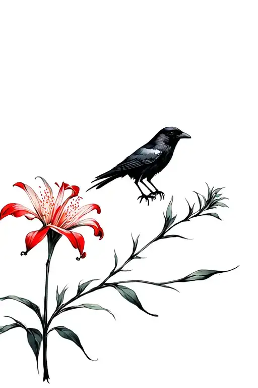 Red Spider Lily And A Crow Holding It I Want To Show My Transference And Intelligence