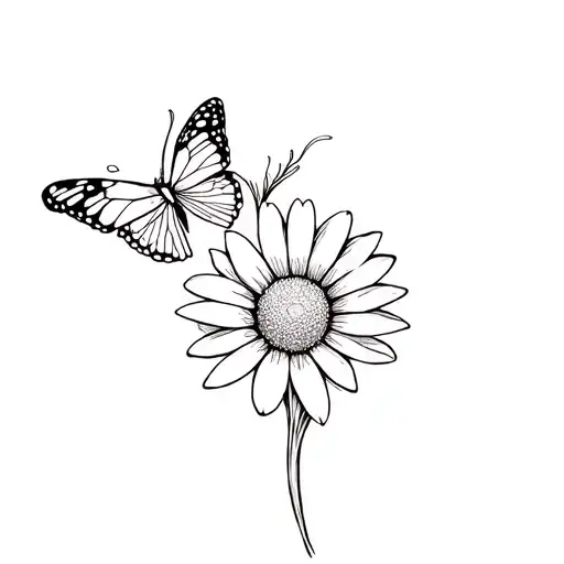 Daisy With A Butterfly Flying
