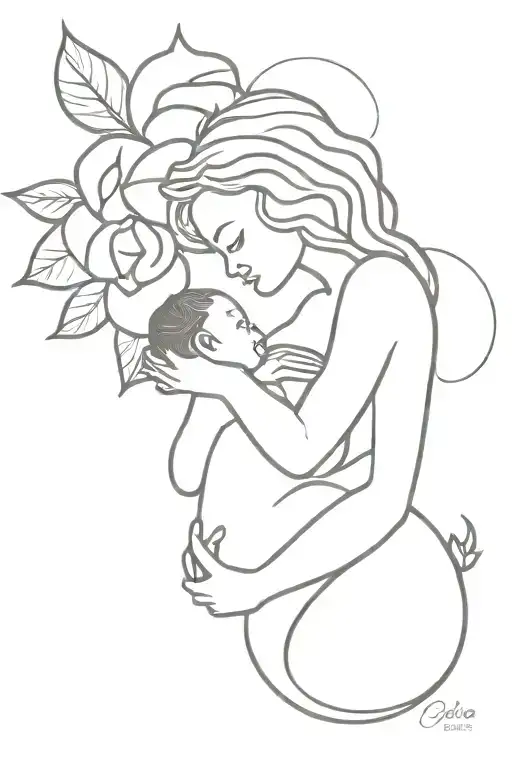 Breastfeeding Baby Girl With Rose Intertwined