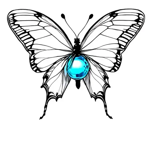 Black Fine Line Common Blue Bottle Butterfly With A Disco Ball Inside Each Wing