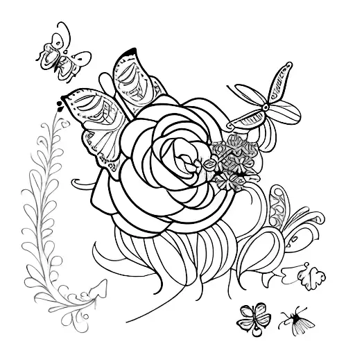 Very Dainty Butterfly And Flowers Tramp Stamp