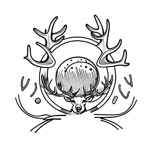 Stag Head With Planet In Between Antlers