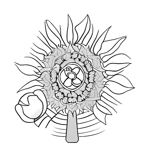 A Minimalist Tattoo Of A Gavel Intertwined With A Sunflower Stem