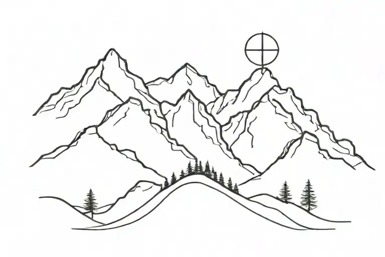 Cross In Mountain Range