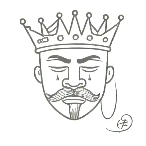 King With Crown On Crying From One Eye While Both Eyes Look To The Side