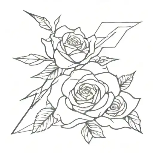 Lightning Bolt And Rose Flower Intertwined