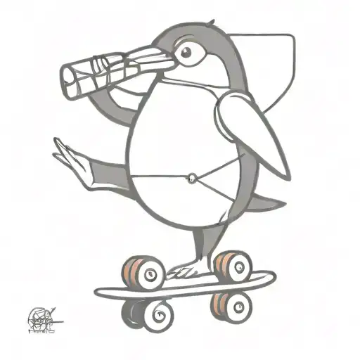 Penguin Riding A Skateboard While Smoking A Joint And Solving A Rubik's Cube