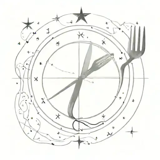 Celestial Map Of Client's Zodiac Sign Constellation Intertwined With A Chef's Knife And Fork