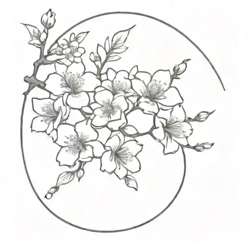 I Want A Crescent Moon With A Cherry Blossom In A Minimalist Style And With Fine Lines