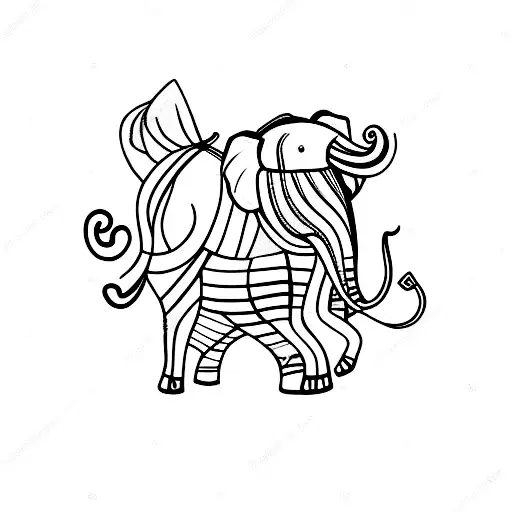 Minimal Line Elephant Family With A Red Thread Across