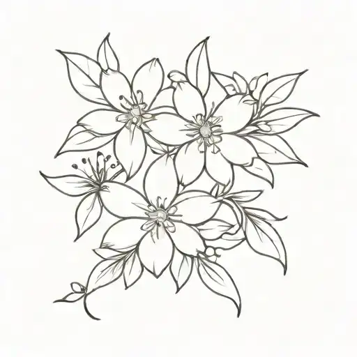 Honeysuckle And Aster And Violet Birth Flower Intertwined