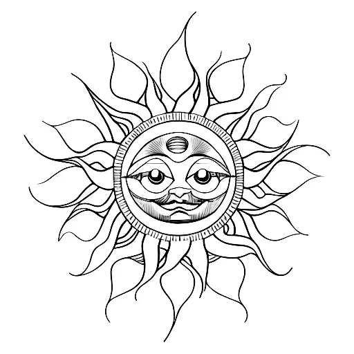 A Minimalist Design Of A Sun With Heart-shaped Eyes