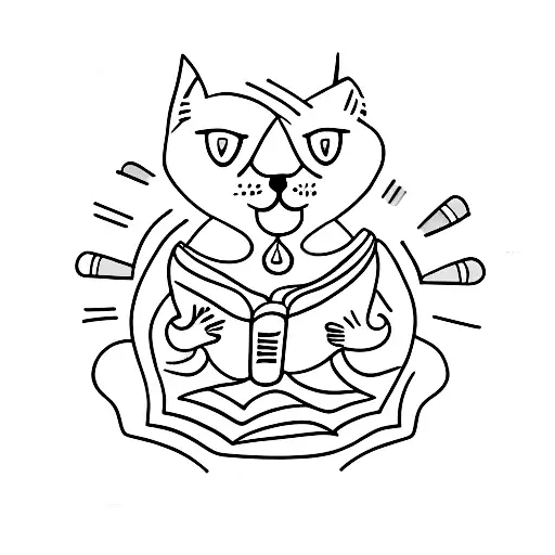 Cat Reading A Book In A Yoga Pose