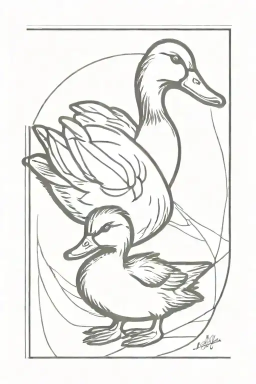 Mother Duck With Duckling Inside A Simple Postage Stamp Frame