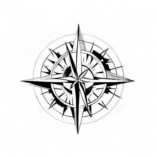 A Minimalist Tattoo Of A Compass With Animal Silhouettes