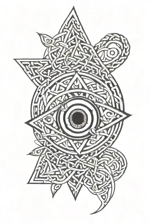 Evil Eye Surrounded Celtic Knotwork Intertwined