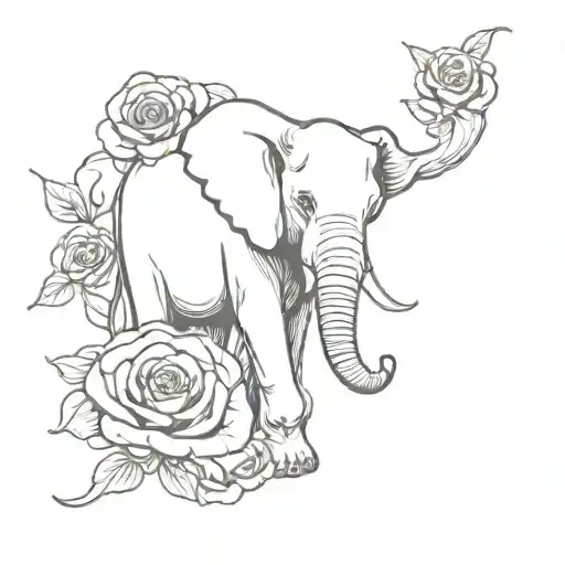 Elephant With Roses And Skulls