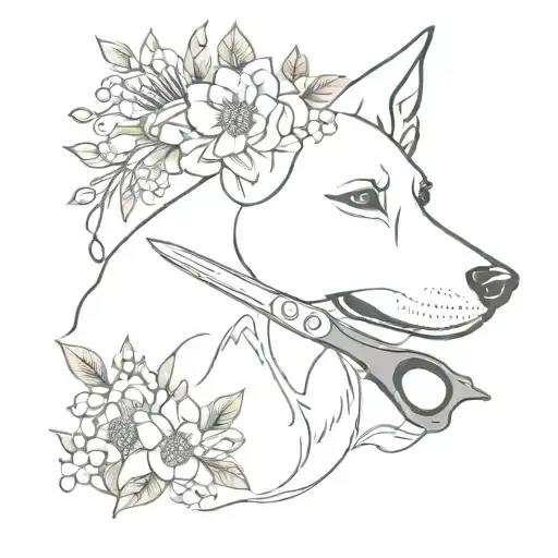 Dog Grooming Tools Intertwined With Floral