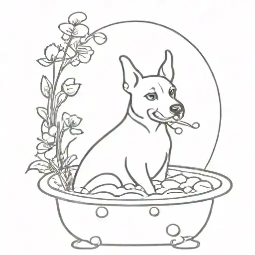 Dog In Bathtub Bubbles Flowers