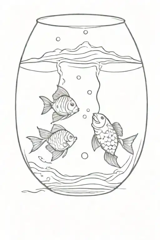 Two Lost Souls Swimming In A Fish Bowl Line Art
