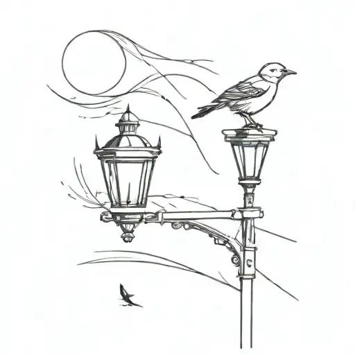 Streetlight & Mockingbird In Fine Lines Abstract Representation