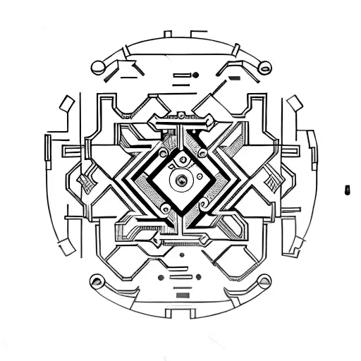 Intricate Circuit Board Tattoo With A Sober Symbol