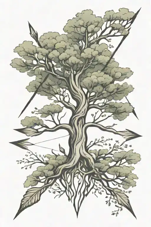 Arrow Tree Intertwined Symbolizing Action And Resilience