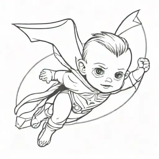 Baby Boy Superhero In A Cape Soaring Through The Sky