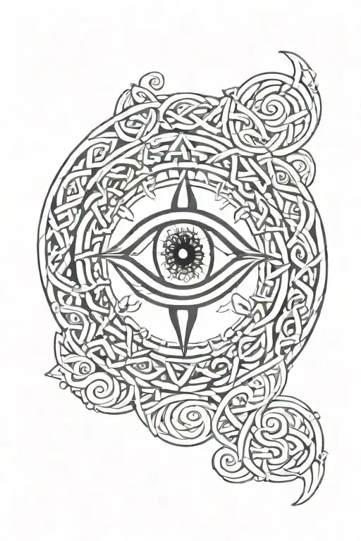 Evil Eye Surrounded Celtic Knotwork Intertwined