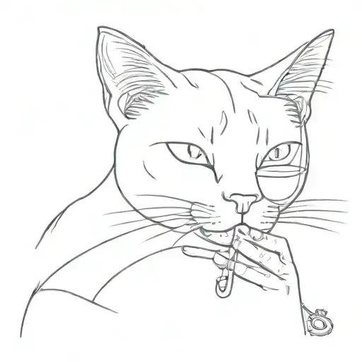 Cat With Cigarette And Wine In Hand Laying