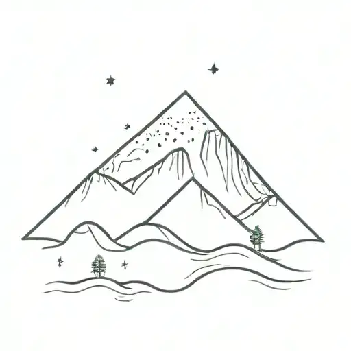 A Minimalist Tattoo Of A Serene Mountain Landscape With A Virgo Constellation Subtly Incorporated