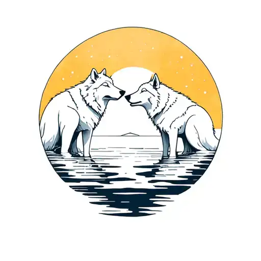 Wolves And The Water With Golden Horizon