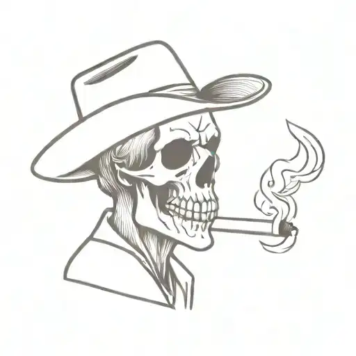 Cowboy Skull Smoking Cigarette