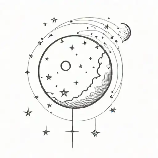 A Single Moon With Different Small And Large Stars Around It