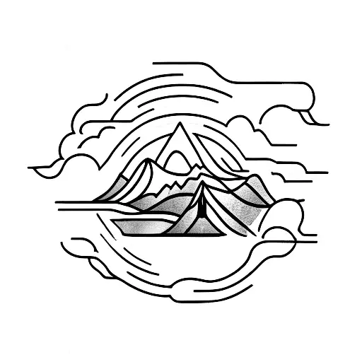 An Abstract Tattoo Of A Mountain Peak With Stoic Principles Subtly Incorporated Into The Lines
