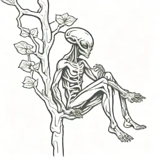 Alien Eating Spaghetti In A Tree