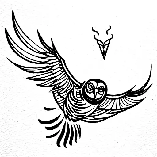 Bird That Is A Hydrid Of A Barred Owl And A Phoenix Taking Flight From Ashes