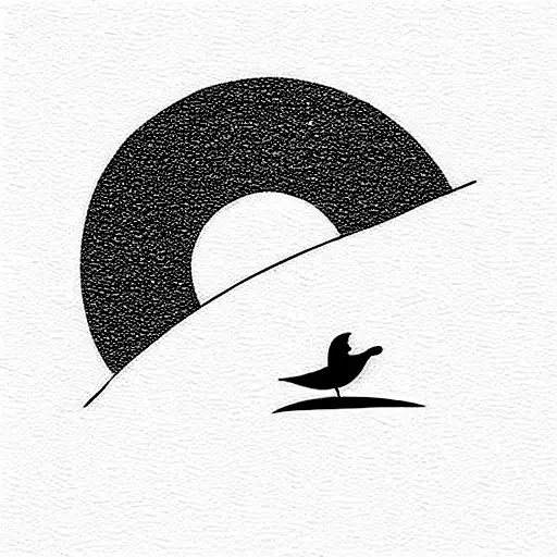 Minimalist Wave And A Boat And A Bird