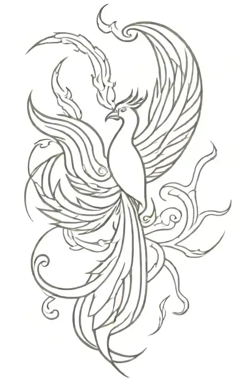 Phoenix Rising From Flames Minimalist Tattoo Design